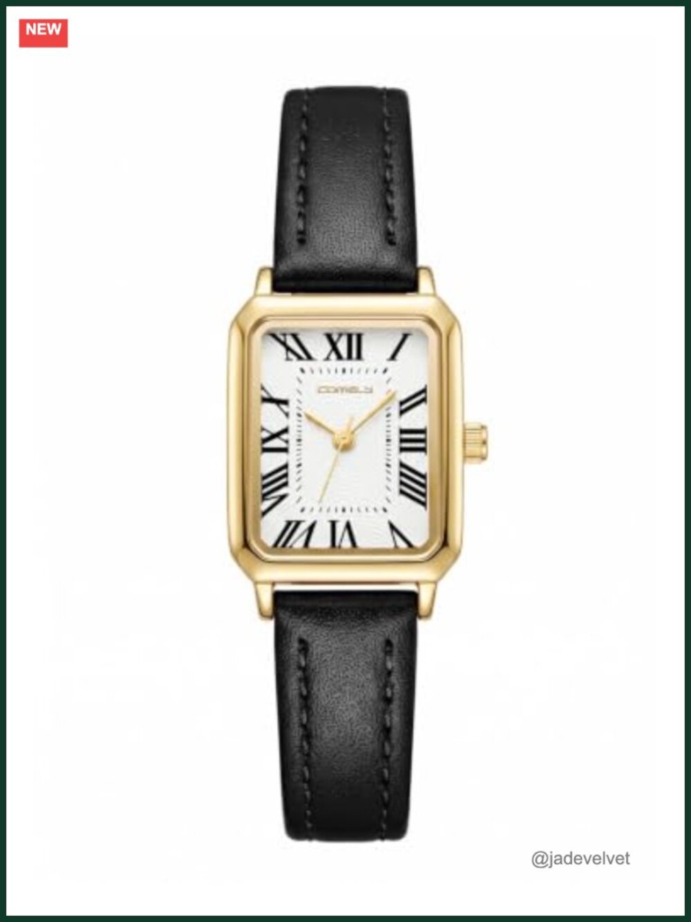 Petite Rectangular Gold-Tone Case Leather Watch Roman Numerals 3ATM Water